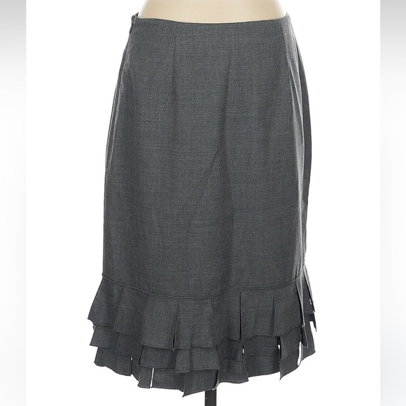 Carlisle Wool & Cashmere Gray Ruffled Hem Pencil Midi Skirt Size 4 Small S - Picture 2 of 5